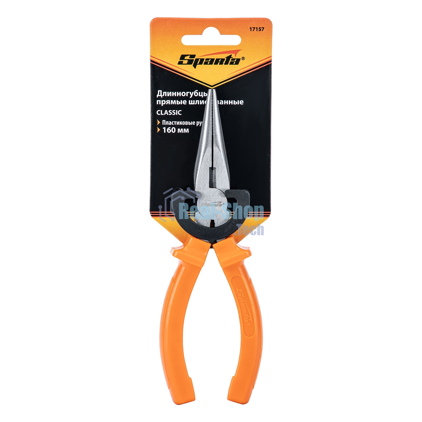 Длинногубцы Sparta Classic, 160 мм, прямые шлифованные, пластмассовые рукоятки