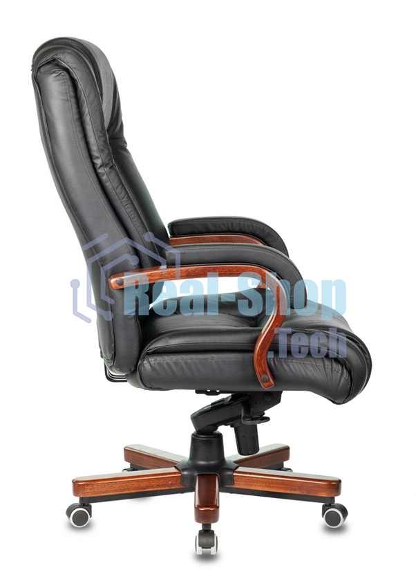 Кресло руководителя Бюрократ T-9925WALNUT/BLACK черный, кожа, крестовина дерево