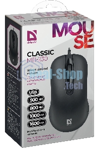 Мышь проводная Defender Classic MB-230 черный, 1600 dpi, USB, кнопки - 4