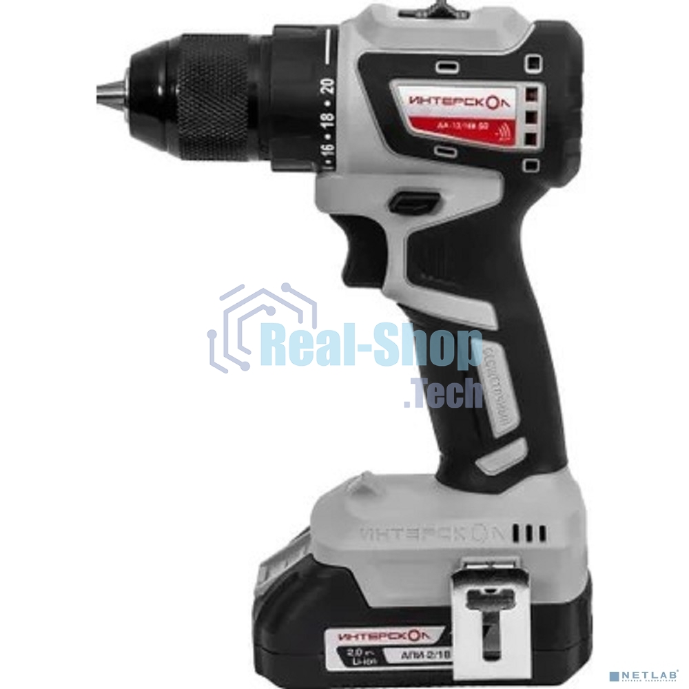 Дрель-шуруповерт аккумуляторная бесщеточная ИНТЕРСКОЛ КОМБИ ДА-13/18В 50 (2 АКБ 2 А·ч и ЗУ, кейс)