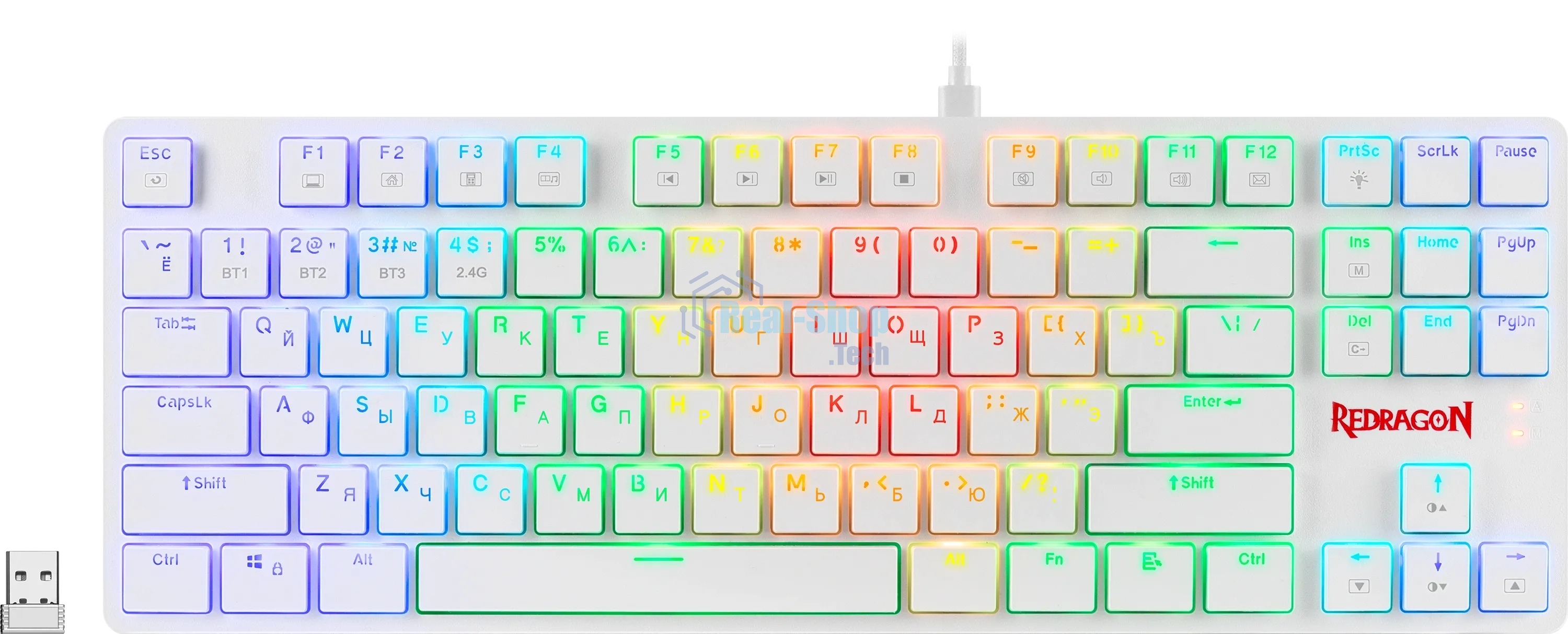 Клавиатура беспроводная Redragon Anubis беспроводная, USB, Bluetooth/Радиоканал, белый