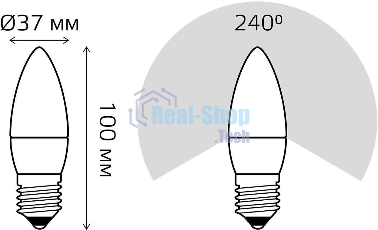 Лампа светодиодная Gauss 6.5Вт цок.: E27 свеча 220B 4100K св. свеч. бел. ней. (упак.: 10 шт)