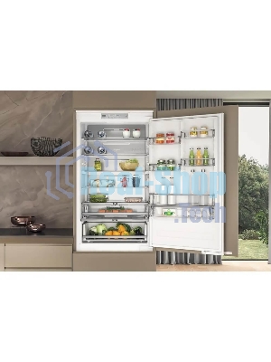 Холодильник встраиваемый Whirlpool WHSP70T241P 70 см, 193.5х54.3х69 см, 295/95 л, инверторный компрессор, автоматическая разморозка, зона свежести влажная, сенсорное управление, технология 6 SMYSL FreshControl, MultiFlow, FreezeControl, перенавешиваемые дверцы, скользящие направляющие, Италия