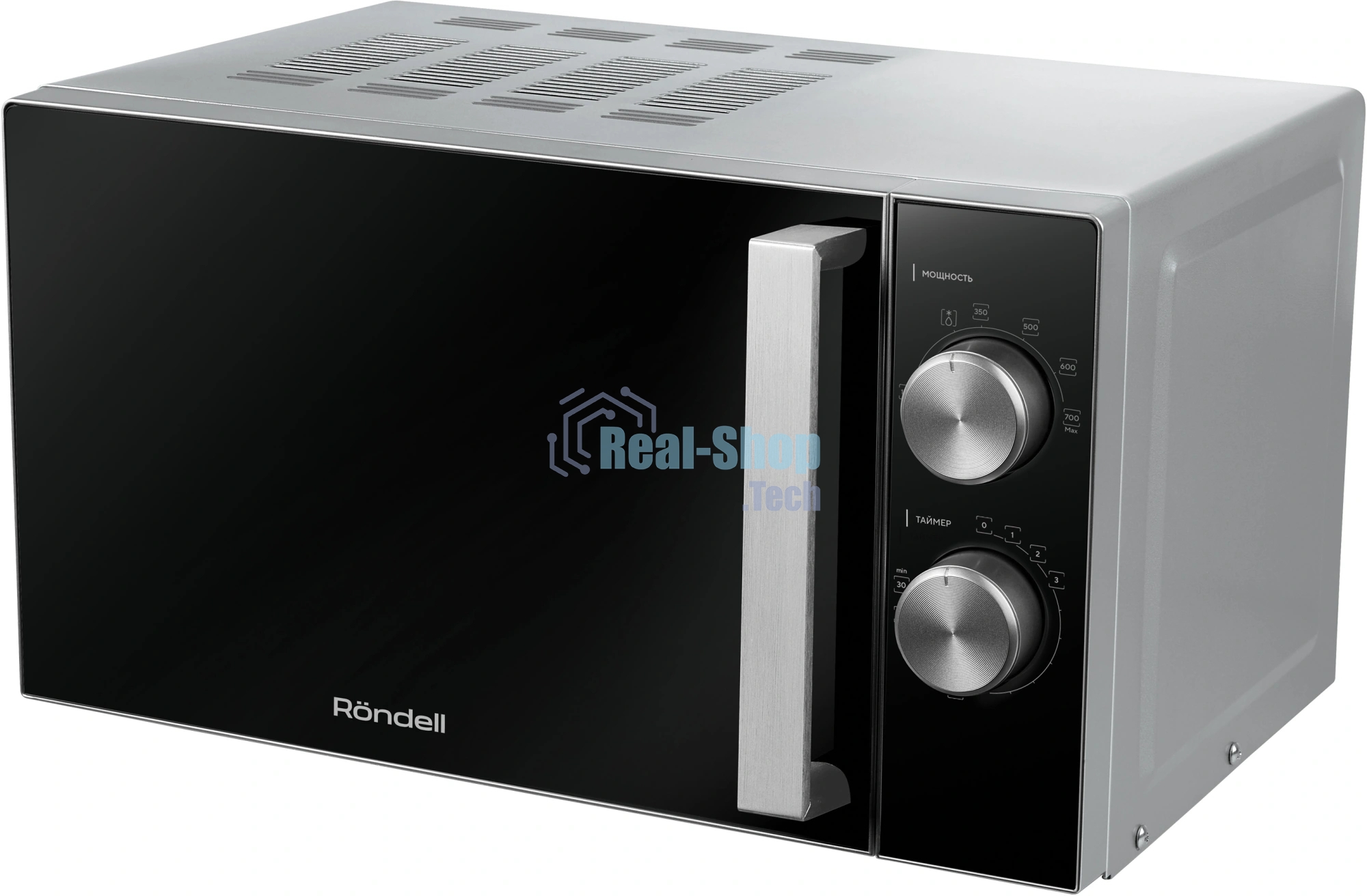 Микроволновая печь Rondell RDE-MW208 серебристый/черный, 20 л, 700 Вт, переключатели - поворотный механизм