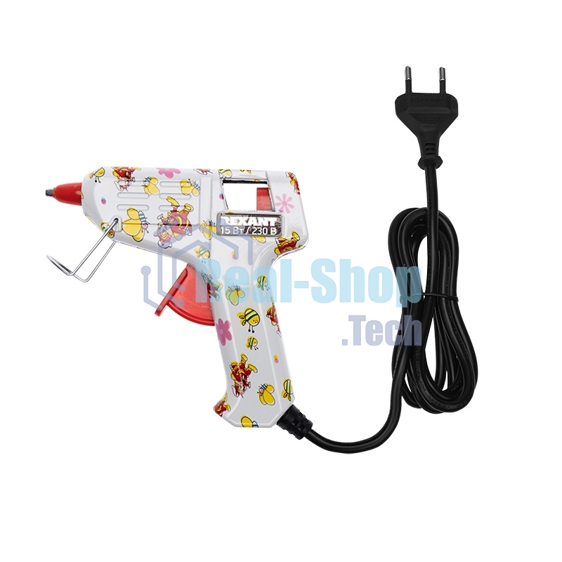 Клеевой пистолет Rexant, 15 Вт, Ø7 мм + набор цветных стержней 12 шт, блистер