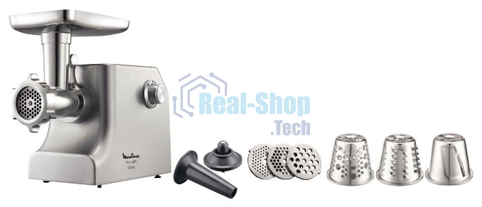 Мясорубка электрическая Moulinex ME858D32 серебристый, 2100 Вт, 5.5 кг/мин, реверс, защита от перегрузки, насадки - 8