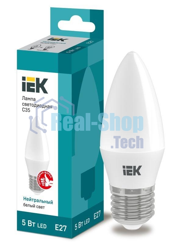 Лампа светодиодная ECO C35 5Вт свеча 4000К белый E27 450лм 230-240В ИЭК LLE-C35-5-230-40-E27