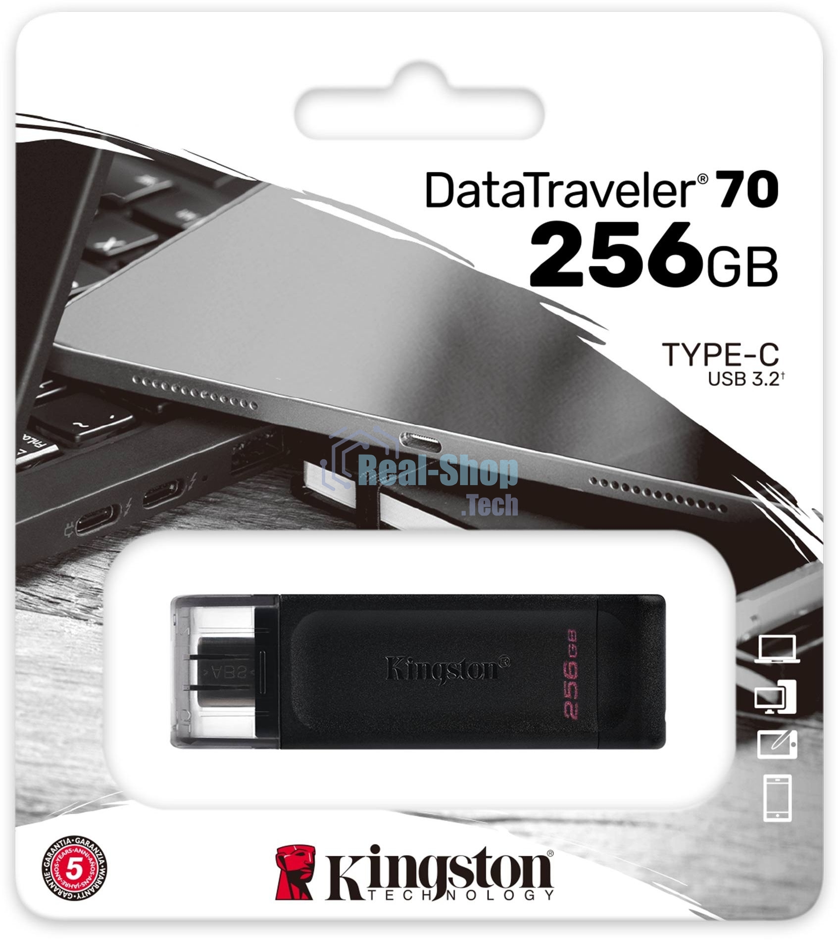Флешка USB Kingston DataTraveler DT70 (DT70/256Gb), 256Gb, USB Type-C 3.2, R/W 70/45, черный