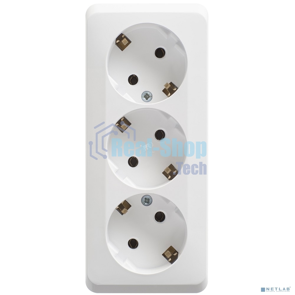 Тройная розетка Schneider Electric ЭТЮД O/У с заземлением без шторок 16А 250B, белый,