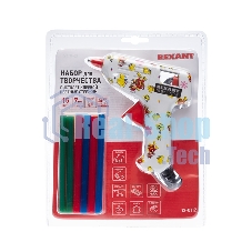 Клеевой пистолет Rexant, 15 Вт, Ø7 мм + набор цветных стержней 12 шт, блистер