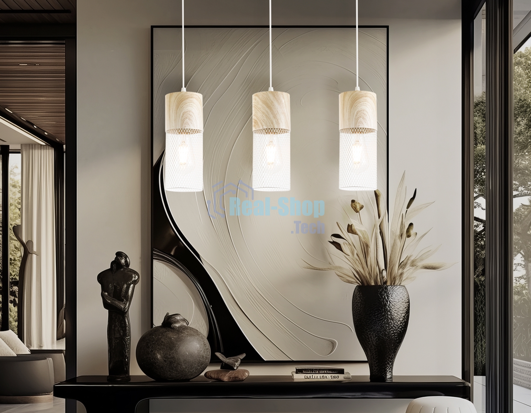Светильник Ambrella light TR8499/3 WH/WD белый/дерево E27/3 max 60W 550*100*1000
