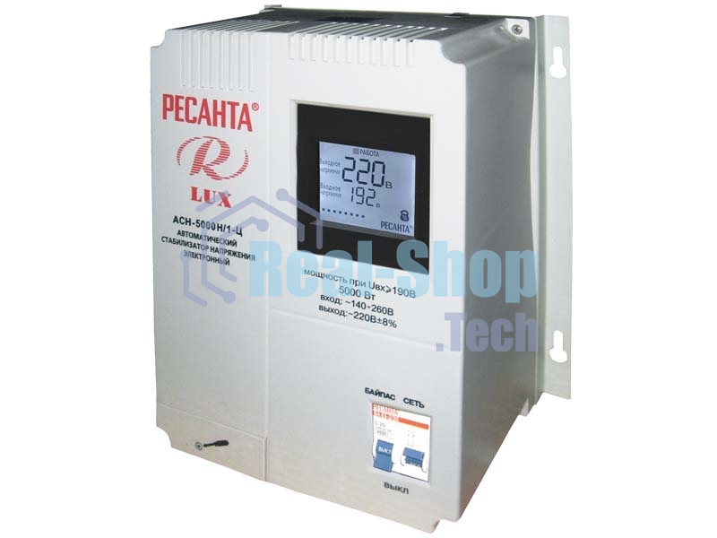 Стабилизаторы напряжения Ресанта АСН-5 000 Н/1-Ц 63/6/16 Стабилизатор Lux 220В±8%, Габариты 260х155х310, Вес 8кг