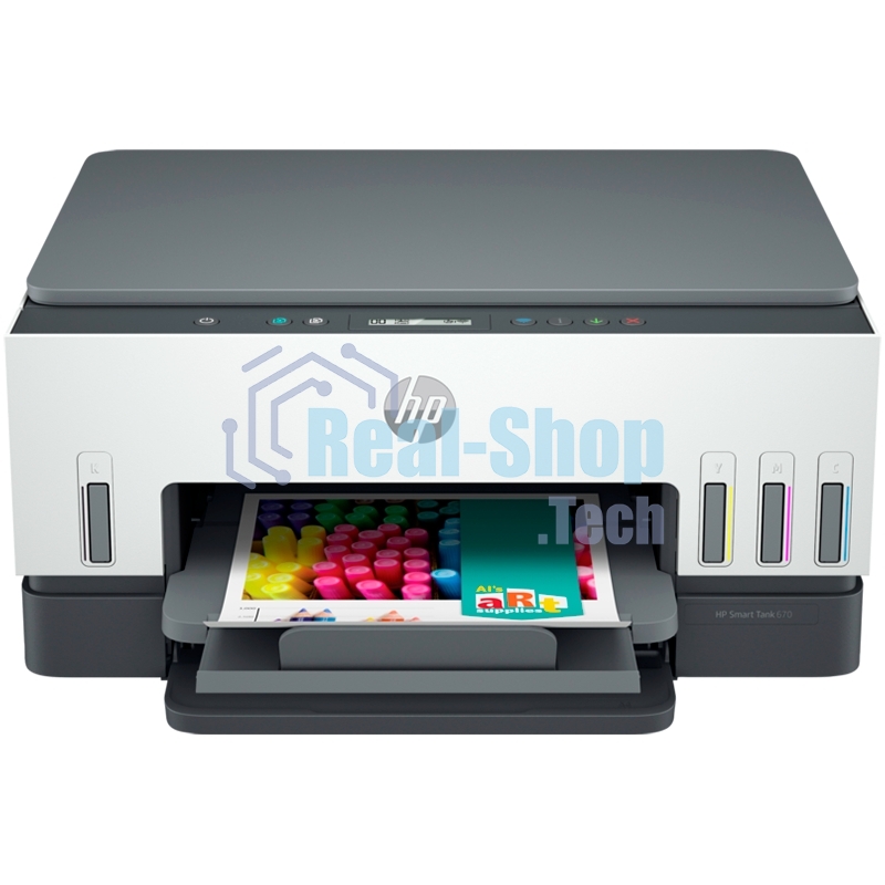 МФУ струйное HP Smart Tank 670, A4, цветной, печ. до 12 стр/мин., 4800x1200 dpi (печ.), 1200x1200 dpi (скан.), Bluetooth, USB Type-A, Wi-Fi