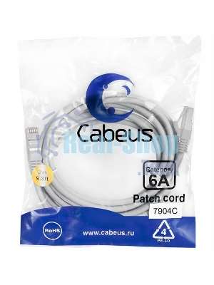 Шнур коммутационный Cabeus, кат. 6A, экр., S/FTP, RJ45/RJ45, LSZH, AWG26, 3м, серый