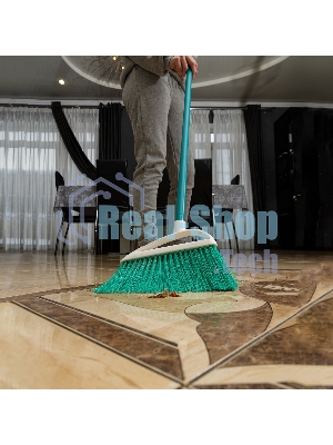 Щетка Home Palisad пластмасс. для подмет. пола, премиум, 23 см, c черенком, 120 см, бирюз. щетина