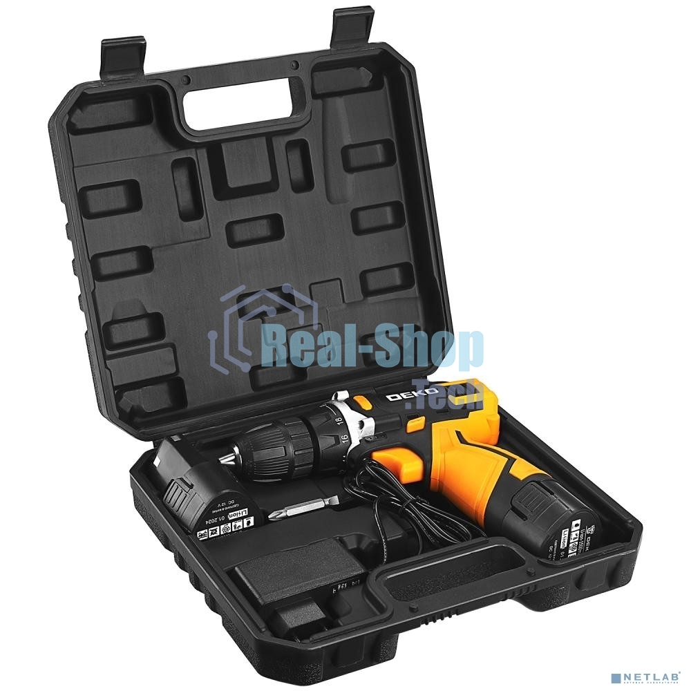 Дрель-шуруповерт аккумуляторная Deko DKCD12V, 12В, 2АКБ, Кейс