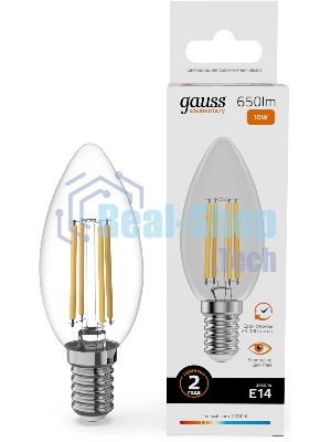 Лампа светодиодная филаментная Gauss Filament 10Вт цок.: E14 свеча св. свеч. бел. теп. (упак.: 10 шт)
