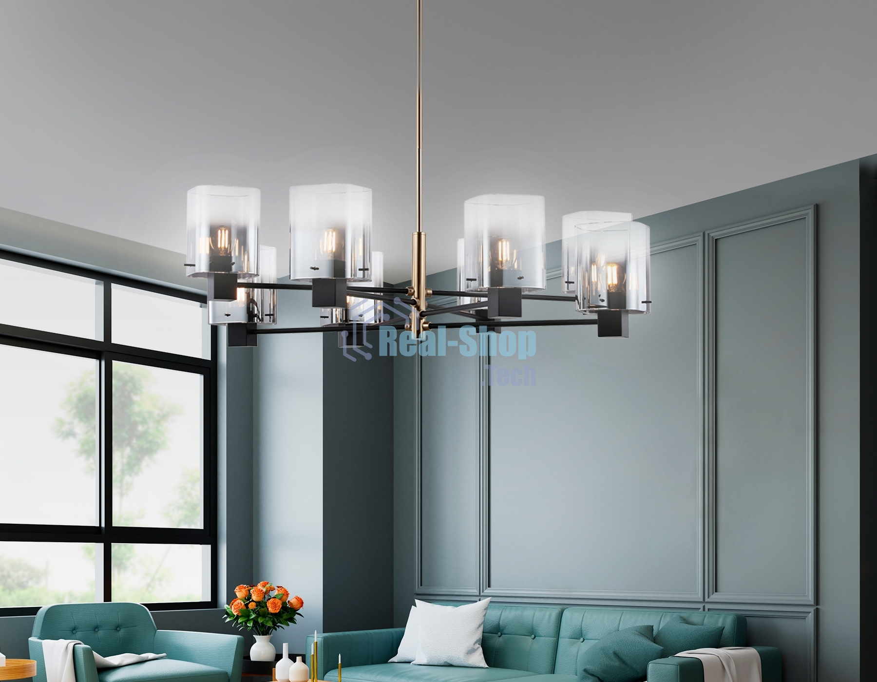 Люстра Ambrella light LH57043/8 BK/DBS/SM черный/темная латунь/дымчатый E14/8 max 40W D830*710