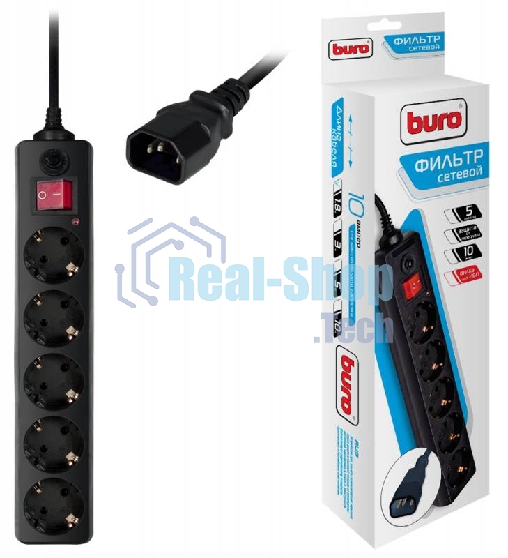 Сетевой фильтр Buro 500SH-1.8-UPS-B 1.8 м (5 розеток) черный (коробка)