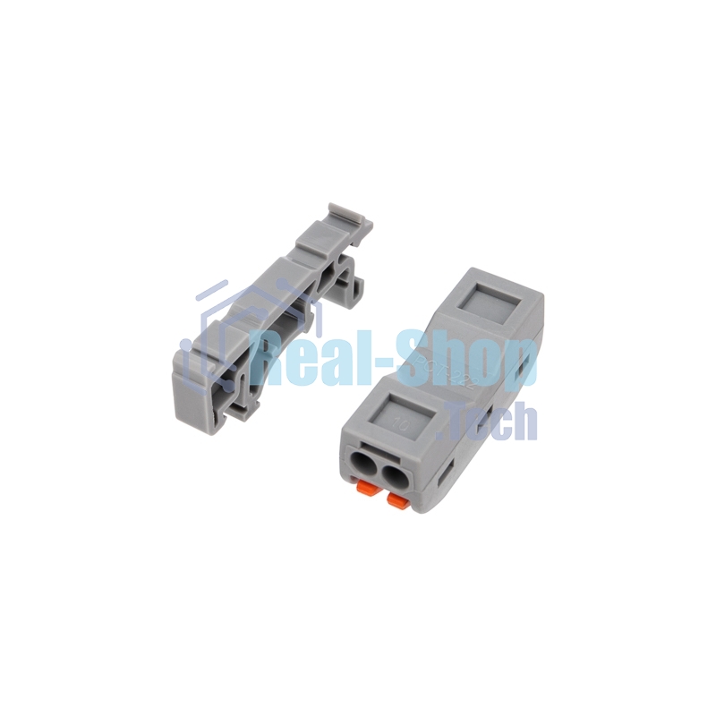 Клемма соединительная Rexant многоразовая проходная 2-полюсная, с креплением на DIN-рейку (0,08-4 мм²) серая (50 шт./уп.)