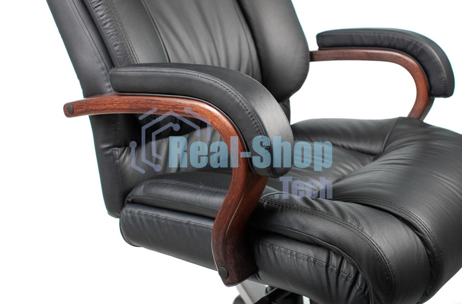 Кресло руководителя Бюрократ T-9925WALNUT/BLACK черный, кожа, крестовина дерево