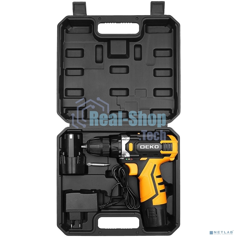 Дрель-шуруповерт аккумуляторная Deko DKCD12V, 12В, 2АКБ, Кейс