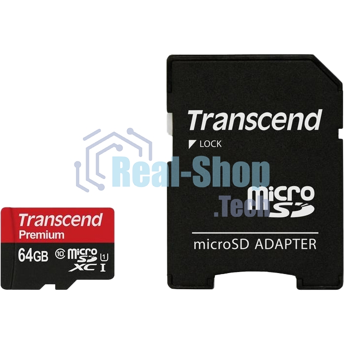 Флеш карта microSDXC 64Gb Class10 Transcend TS64GUSDU1 + adapter