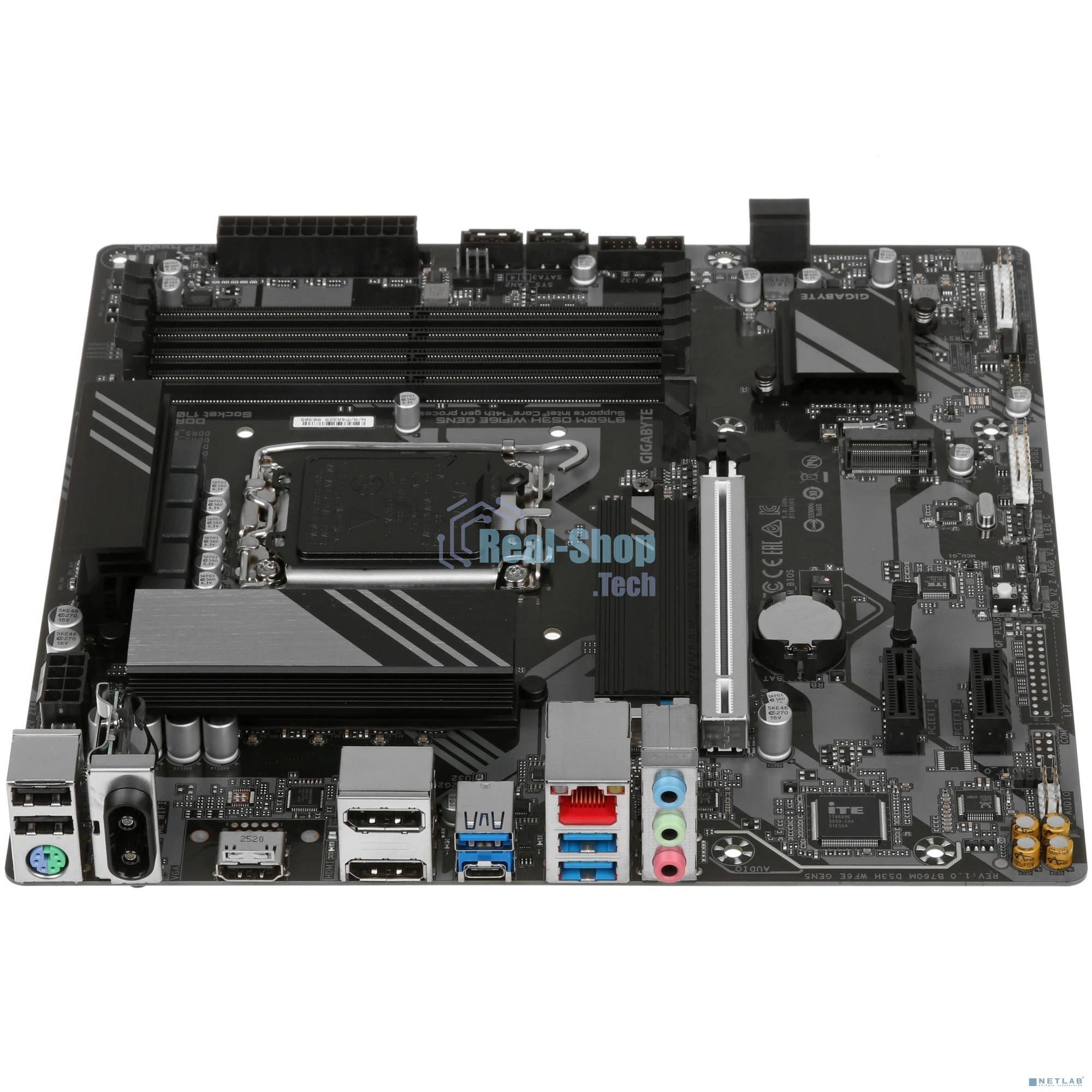 Материнская плата Gigabyte B760M DS3H WIFI6E GEN5, LGA1700, Intel B760, 4xDDR5, 4xSATA, 2xM.2, 1xPCIe 5.0 x16, 2xPCIe 4.0 x1, 1xHDMI, 2xDP, 1x2.5Gb LAN, Wi-Fi 6E, Bluetooth 5.3, 1xUSB-C 10Gbps, 3xUSB-A 5Gbps, 2xUSB-A 2.0, 3x3.5 мм, 7.1, mATX