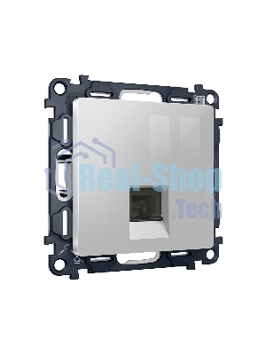 Комплект механизма компьютерной розетки ALFA Серебро глянец RJ-45(8P8C) CAT6 с шторкой QUANT (AP4120, VM188) MA412010