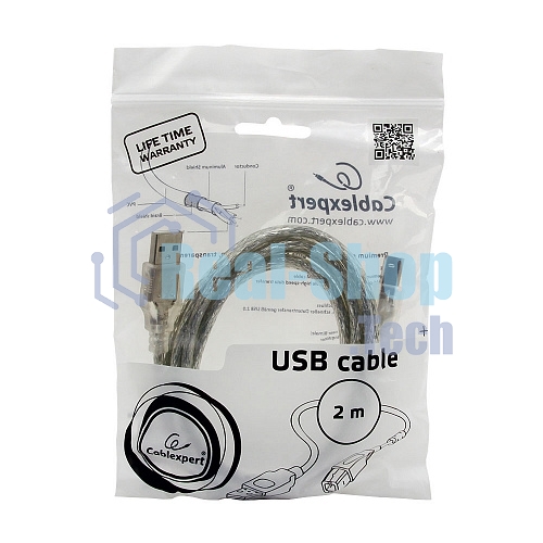 Кабель Cablexpert USB2.0 Pro, AM/BM, 2м, экран, 2 феррит.кольца, прозрачный (CCF-USB2-AMBM-TR-2M)