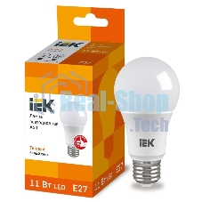 Лампа светодиодная ИЭК LLE-A60-11-230-30-E27 ECO A60 11Вт грушевидная 3000К теплый белый E27 990лм 230-240В