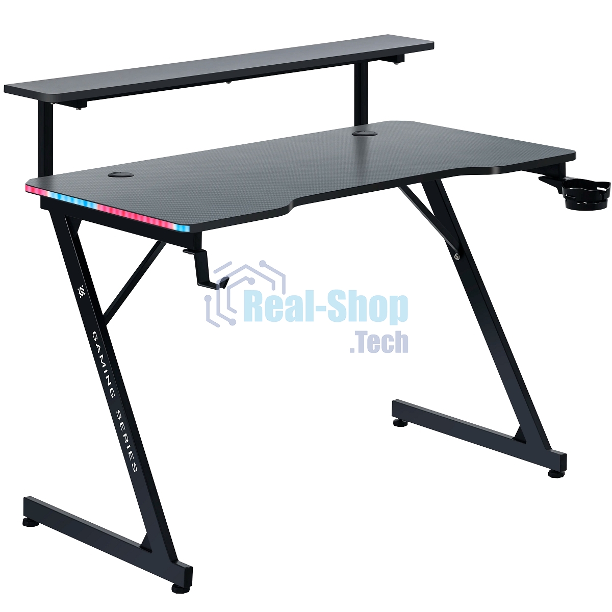 Стол игровой Defender Adamant полка, подвесы, черный, МДФ, RGb