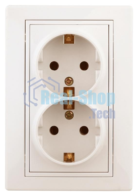 Розетка Intro Plano 1-205-02 с заземлением двойная 2X2P+E Schuko, 16А-250В, IP20, СУ, слоновая кость