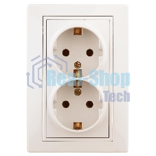Розетка Intro Plano 1-205-02 с заземлением двойная 2X2P+E Schuko, 16А-250В, IP20, СУ, слоновая кость
