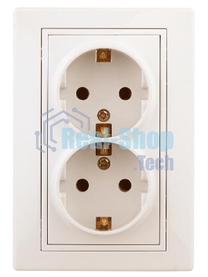 Розетка Intro Plano 1-205-02 с заземлением двойная 2X2P+E Schuko, 16А-250В, IP20, СУ, слоновая кость