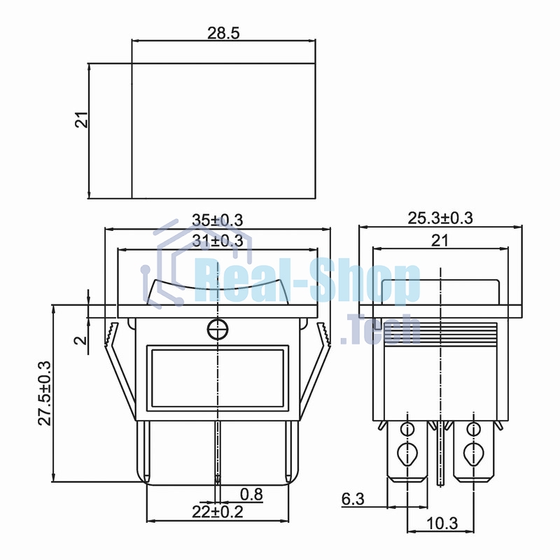 Выключатель клавишный Rexant 250V 15А (6с) ON-OFF-ON зеленый с подсветкой и нейтралью