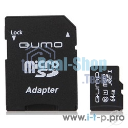 Флеш карта QUMO QM64GMICSDXC10U1 64Gb MicroSDXC Class 10 UHS-I, SD adapter
