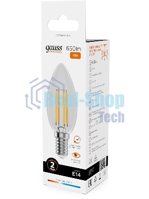 Лампа светодиодная филаментная Gauss Filament 10Вт цок.: E14 свеча св. свеч. бел. теп. (упак.: 10 шт)