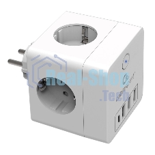 Сетевой фильтр Cablexpert Cube, CUBE-4-СU3-W, 4 р, 16А, 1xType-C PD, 3хUSB, ур. защиты 2+, белый, коробка