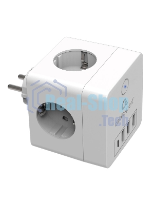 Сетевой фильтр Cablexpert Cube, CUBE-4-СU3-W, 4 р, 16А, 1xType-C PD, 3хUSB, ур. защиты 2+, белый, коробка