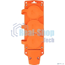 Розетка (колодка) Rexant влагозащищенная с крышкой 3 гнезда COMPACT, с/з, 16А, IP54, каучук, оранжевый