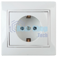 Розетка Intro Plano 1-206-01 с заземлением 2P+E Schuko со шторками, 16А-250В, IP20, СУ, белый