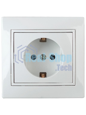 Розетка Intro Plano 1-206-01 с заземлением 2P+E Schuko со шторками, 16А-250В, IP20, СУ, белый