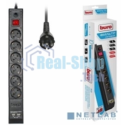 Сетевой фильтр BURO Сетевой фильтр, 6 розеток, 5 метров, (BU-SP5 USB 2A-B) черный 992320