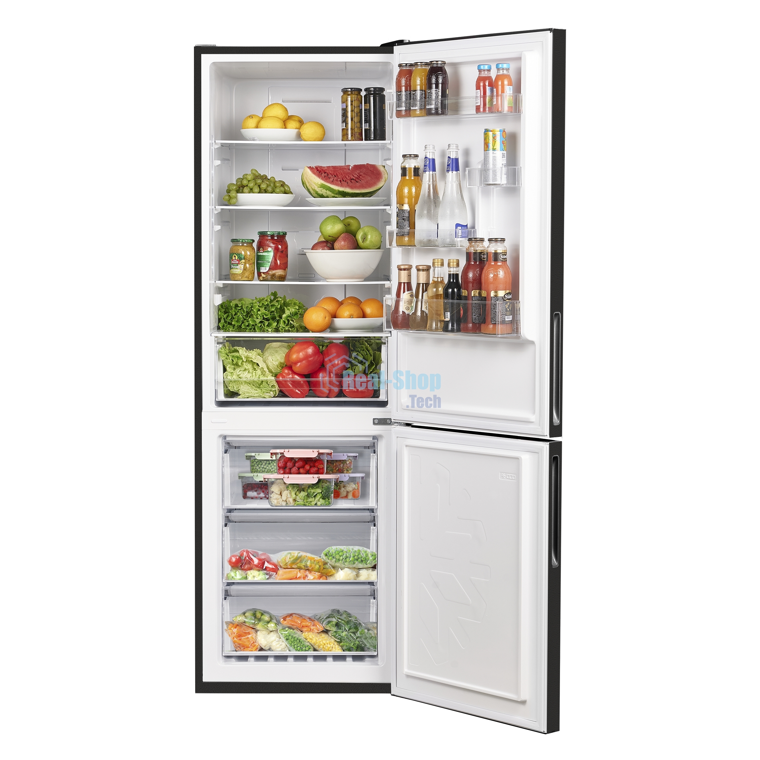 Холодильник Maunfeld MFF185NFSB10 черная нержавеющая сталь двухкамерный инвертор 240/100л морозилка снизу, No Frost