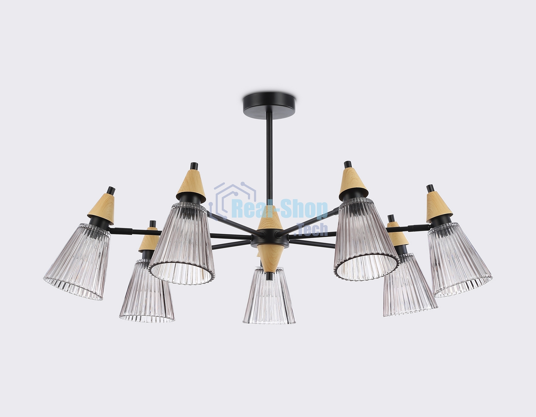 Люстра Ambrella light LH58116/7 BK/LW/SM черный/светлое дерево/дымчатый E14*7 max 40W D750*390