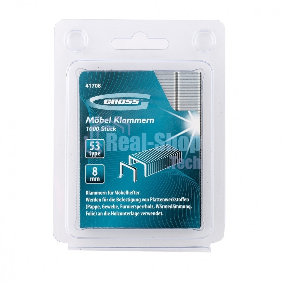Скобы Gross 8 мм, для мебельного степлера, усиленные, тип 53, 1000 шт.