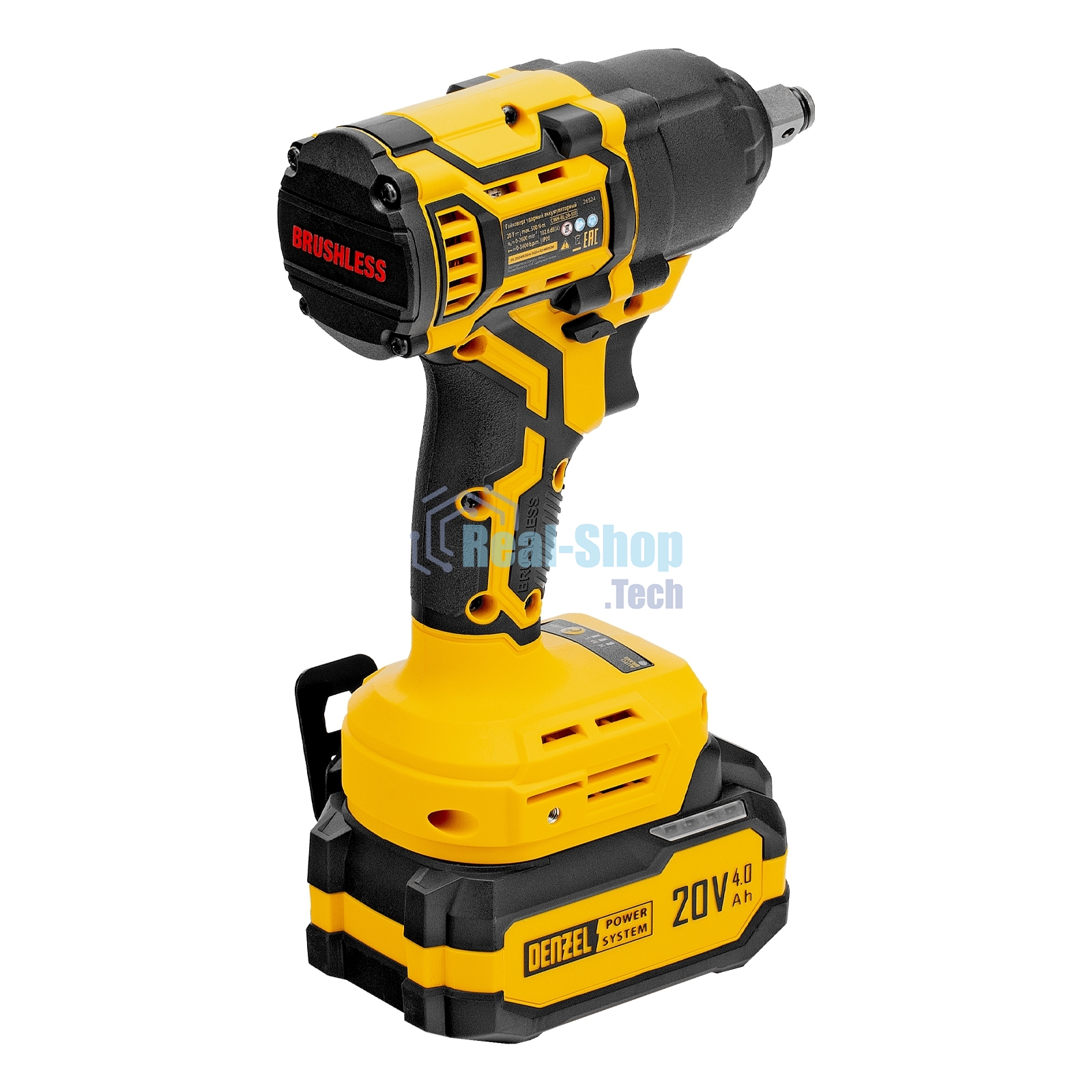 Гайковерт ударный аккумуляторный бесщет. Denzel CIWH-BL-20-500, Li-Ion, 20 В