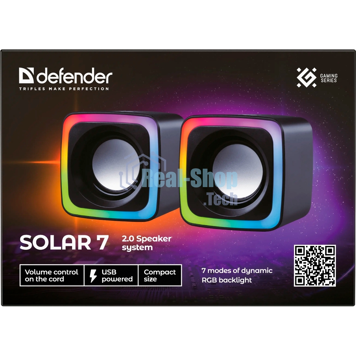 Колонки Defender Solar 7, 2.0, черный 65117