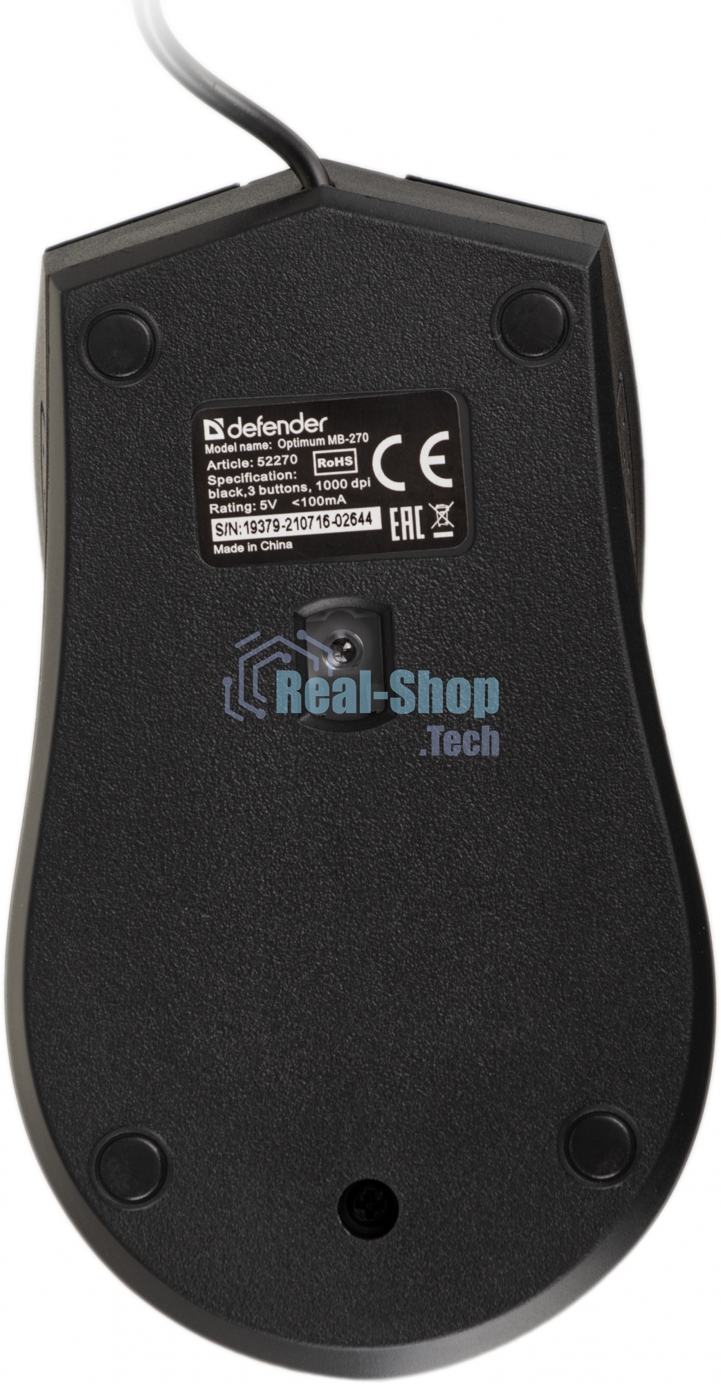 Мышь проводная Defender Optimum MB-270 черный, 1000 dpi, USB, кнопки - 3